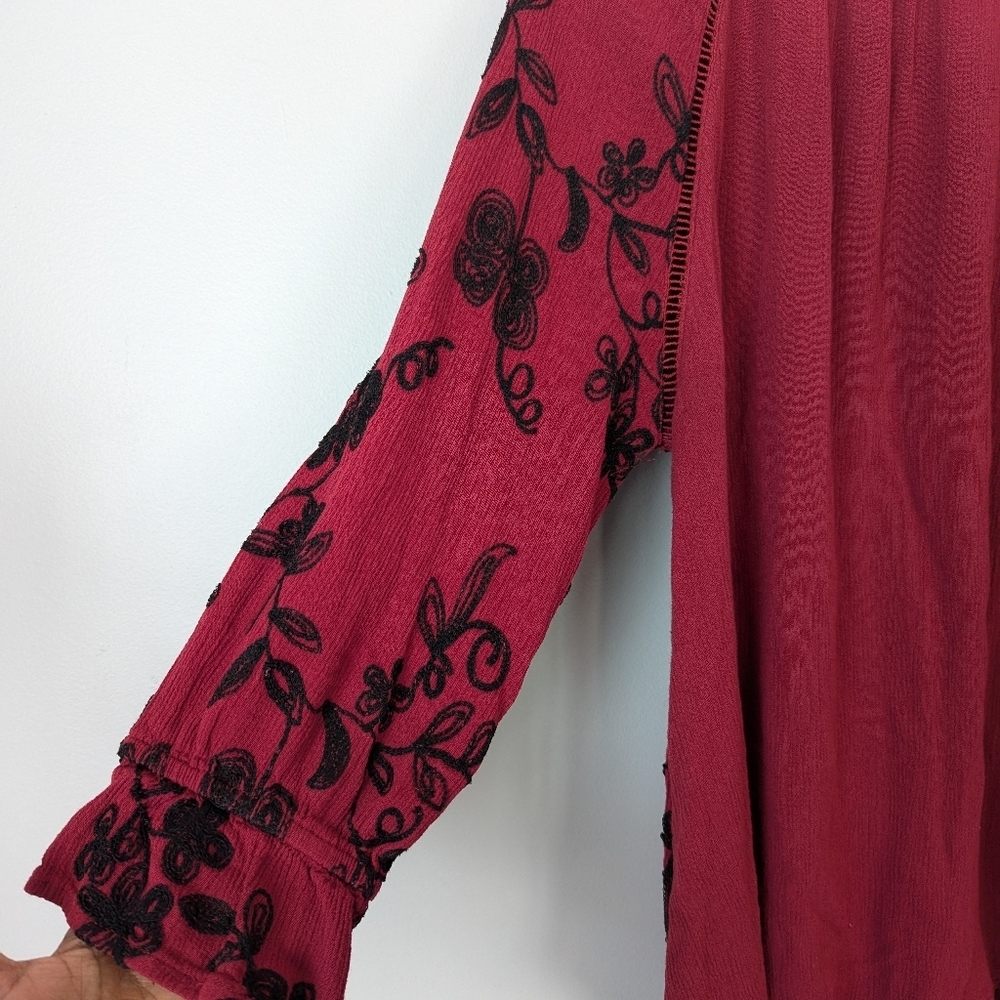 Forgotten Grace Red Embroider Off The Shoulder Women L Fairy Peplum Ruffle Hem - Picture 4 of 9